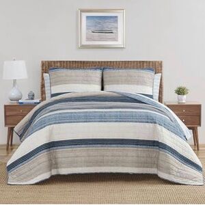 Nautica Blue and Cream Striped Quilt Set
